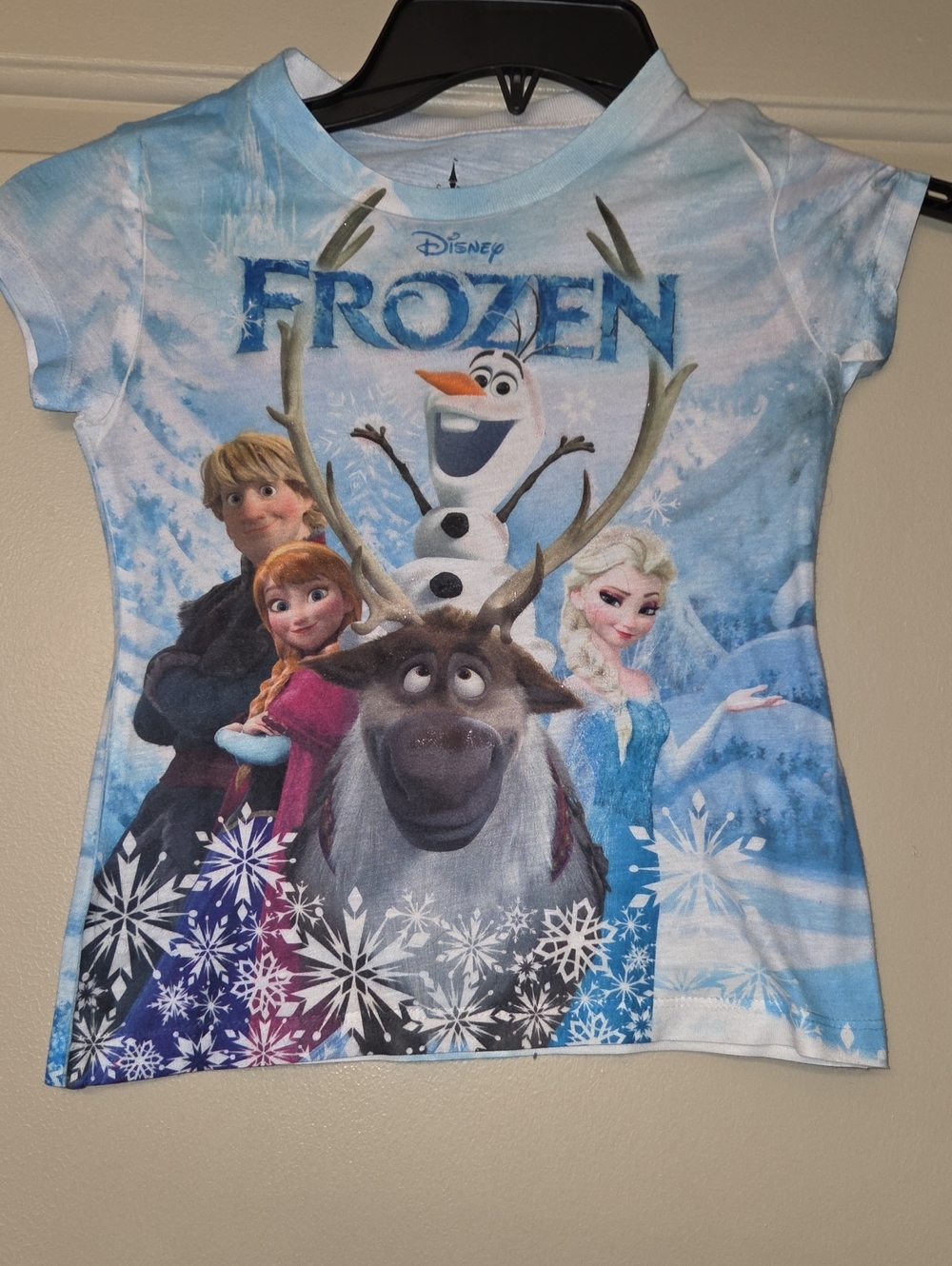 Disney Frozen Light Blue Character Tee with Snowflake Art